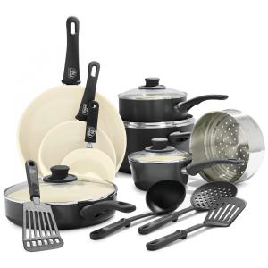 Conjunto de Panelas Antiaderentes Revestidas de Cerâmica, 16 Peças, GREENLIFE CC001021 002, Preto