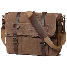 Bolsa de Couro para Laptop, SOAEON messenger bag for men, Marrom