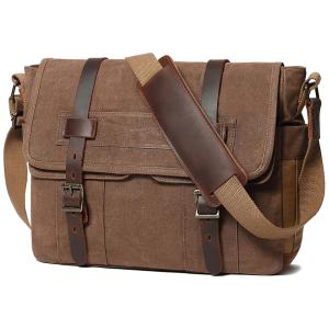 Bolsa de Couro para Laptop, SOAEON messenger bag for men, Marrom