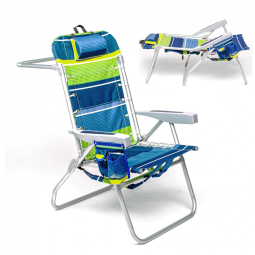 Cadeira de Praia Portátil e Dobrável com 5 Posições e Bolsa de Armazenamento, Homevative, Verde Limão