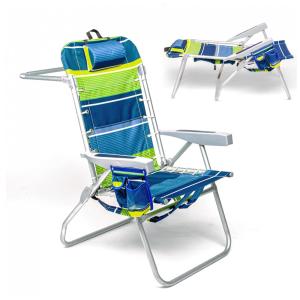 Cadeira de Praia Portátil e Dobrável com 5 Posições e Bolsa de Armazenamento, Homevative, Verde Limão