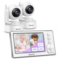 Babá Eletrônica com Monitor de Tela Dividida, Bateria de 29H, 2 Câmeras e Áudio, Sem WiFi, Blemil BL9046-2, Branca