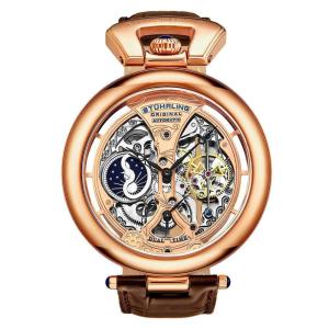 Relgio Automtico Emperor's Grandeur 3919 com Mostrador Rosa e Pulseira de Couro Marrom - Stuhrling