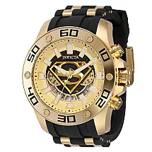 Relógio Masculino Analógico de Quartzo 50mm, Invicta DC Comics Superman 43593, Preto e Dourado
