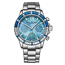 Relgio Stuhrling 3959 39mm com mostrador azul claro e pulseira de ao inoxidvel prateado