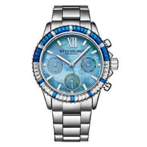 Relgio Stuhrling 3959 39mm com mostrador azul claro e pulseira de ao inoxidvel prateado
