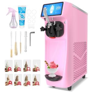 Máquina de Sorvete Profissional 17L por Hora com 1 Bico e Tela LCD, 110V 1050W, GSEICE, Rosa