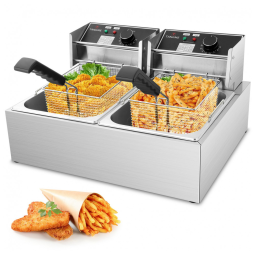Fritadeira Elétrica Dupla Profissional 12 Litros de Capacidade, Aço Inoxidável, 110V 3400W, TANGME