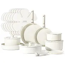 Jogo de Panelas e Frigideiras Antiaderentes, Material em Granito com 21 Peças, Utensílios de Cozinha e Cabo Removível, CAROTE A07994