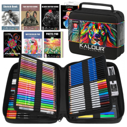 Kit de desenho 109 peças KALOUR PDAS com lápis grafite, carvão, aquarela, metálico, sketchbooks e estojo portátil multicolorido
