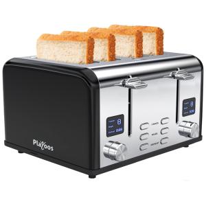 Torradeira de 4 Fatias com Tela LED e 6 Níveis de Tostagem, 110v, PLAYOOS, Preto