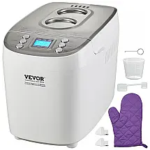 Panificadora 15 em 1 com Panela Antiaderente de Cerâmica, 3 Tamanhos de Pão, 3 Cores de Crosta e Capacidade de 1,36kg, VEVOR, Branca