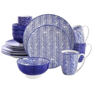 Aparelho de Jantar com 16 Peças em Porcelana Incluindo Pratos e Bowls, Vancasso Takaki, Azul