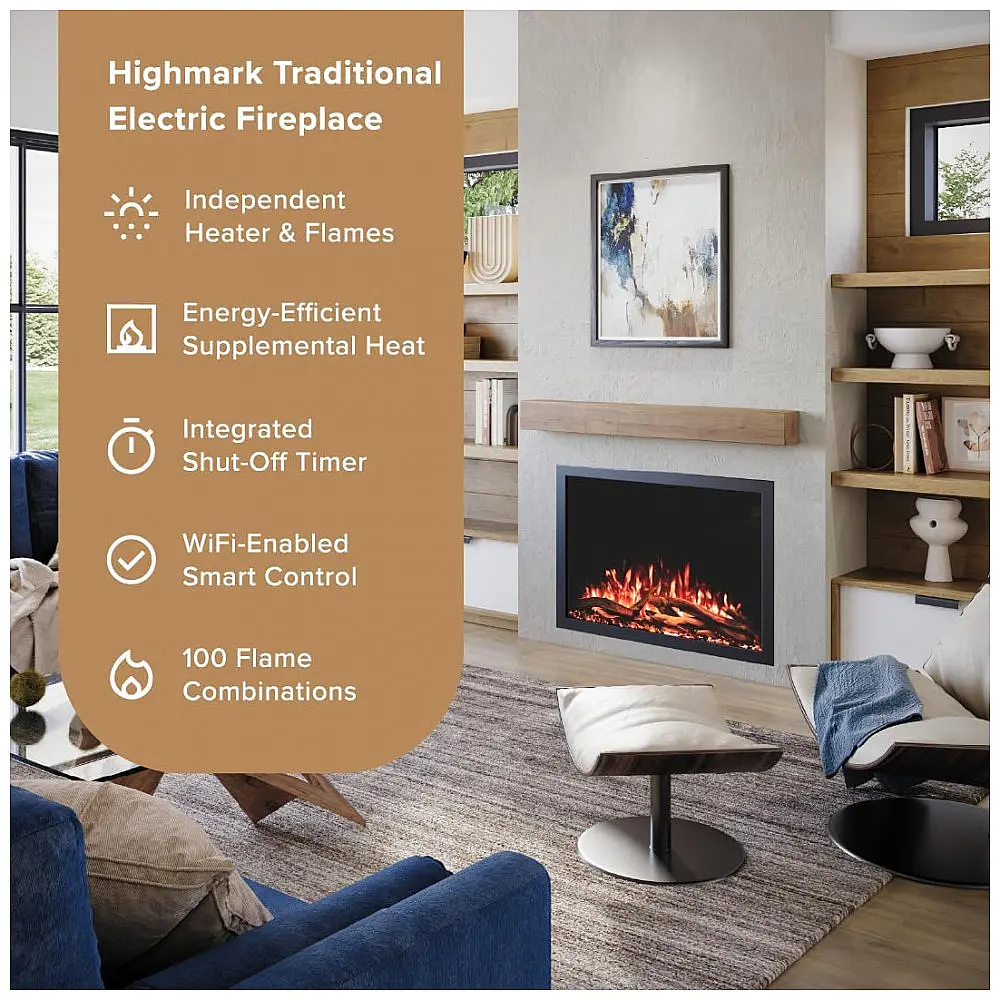 Lareira Elétrica Modern Ember 100x70cm 1500W WiFi Alexa 10 Cores Embutir 110V — foto 2