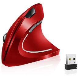 Mouse Ergonômico Vertical Óptico sem Fio Reduz a Tensão do Pulso Multifunções e Luz LED, 800, 1600 DPI, VASSINK, Vermelho