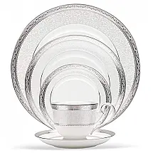 Aparelho de Jantar Noritake Odessa Platinum 20 Peças Bone China Serviço para 4 Friso de Platina
