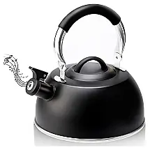 Towa Chaleira 3L com Apito e Cabo ergonômico, Aço Inoxidável, Preta