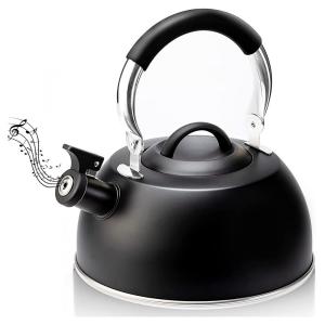 Towa Chaleira 3L com Apito e Cabo ergonômico, Aço Inoxidável, Preta