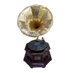 Gramofone Toca Discos Retrô para Presentes de Decoração de Casa, THOR INSTRUMENTS, Marrom Escuro