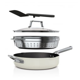 Frigideira Antiaderente 14 em 1 com Espátula e Tampa de Vidro, Ninja CW102WH, Branca Baunilha