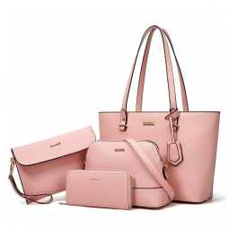 Conjunto de Bolsas Femininas em Couro Sintético 4 Peças com Carteira, Lovematch, Rosa