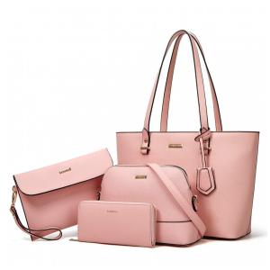 Conjunto de Bolsas Femininas em Couro Sintético 4 Peças com Carteira, Lovematch, Rosa
