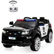 Carro Elétrico Infantil a Bateria Policial com Controle Remoto, 3 Velocidades, Suspensão de Mola e Luz Piscante de Sirene, 12V, Andyougo
