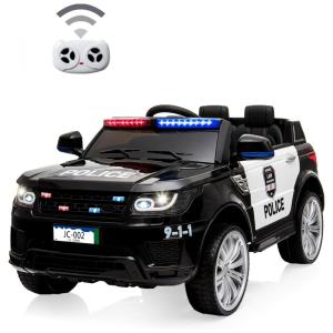 Carro Elétrico Infantil a Bateria Policial com Controle Remoto, 3 Velocidades, Suspensão de Mola e Luz Piscante de Sirene, 12V, Andyougo