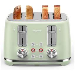 Torradeira Retrô 4 Fatias com Desligamento Automático e 6 Níveis de Tostagem, 110V 1500W, LONGDEEM, Verde