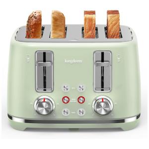 Torradeira Retrô 4 Fatias com Desligamento Automático e 6 Níveis de Tostagem, 110V 1500W, LONGDEEM, Verde