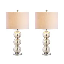 Abajur Luminária de Mesa em Esfera Tripla de Vidro, Estilo Contemporânea com 68 cm de Altura, 2 Un, 110V 100W, JONATHAN Y, Prata
