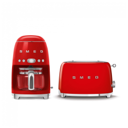 Conjunto Smeg Retro: Cafeteira de Filtro e Torradeira de 2 Fatias Vermelha