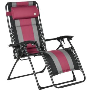 Cadeira Reclinável Ajustável Gravidade Zero com Apoio de Cabeça e Porta Copos, OUTSUNNY, Azul