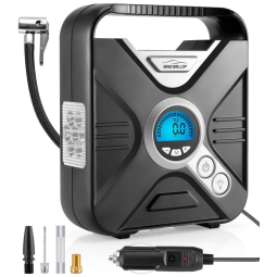 Compressor de Ar com Fio Portátil 150 PSI com Tela LED e Desligamento Automático, 12V, WindGallop, Prata