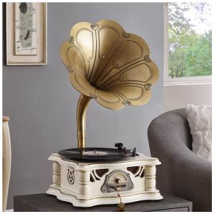 Gramofone Toca Discos Retrô com Entrada USB, AUX, Rádio FM e Bluetooth, Artisam, Branco