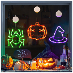 Kit Decoração Interna para Halloween LED 3 Peças Inclui Abobóra, Chapeu de Bruxa e Aranha, LOLStar