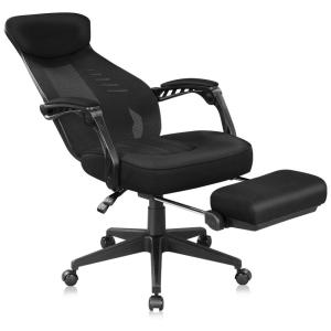 Cadeira de Escritório Ergonômica Reclinável com Apoio para Lombar e Pés,Branca, DEVAISE, Preto