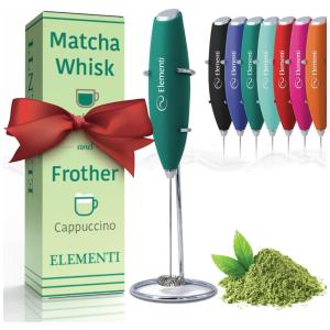 Mixer Espumador de Leite á Bateria, Aço Inoxidável, ELEMENTI, Verde