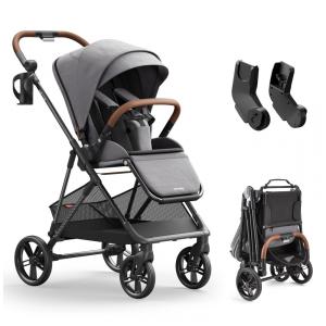 Carrinho de Bebê MAMAZING Air Lux Cinder - Estrutura Fibra de Carbono, Dobrável com Uma Mão, Assento Reversível, Adaptador para Bebê