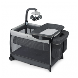 Berço Cercado Portátil com Trocador de Fraldas, Móbile e Suporte Lateral, Chicco, Preto e Cinza
