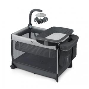 Berço Cercado Portátil com Trocador de Fraldas, Móbile e Suporte Lateral, Chicco, Preto e Cinza