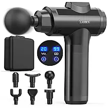 LAOBEN Massageador Pistola Elétrico Profissional Sem Fio 6 Acessórios e 20 Velocidades, Preto