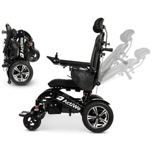 Cadeira de Rodas Elétrica Dobrável com Encosto Automático para Adultos de até 150 kg, ActiWe Modelo 1, Preta