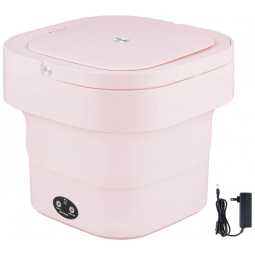 Mini Máquina de Lavar Portátil 1 Kg com Cesto de Drenagem, Bivolt, Meticuloso, Rosa