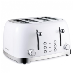 Torradeira Elétrica Retrô 4 Fatias em Aço Inoxidável com 6 Níveis de Tostagem e Slot Extremamente largo, 800W, Roter Mond, Branca