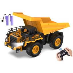 Caminhão Basculante de Controle Remoto 9 Canais na Escala 1:18, Brinquedo de Construção com Luzes e Sons Realistas, Rodas Todo-Terreno