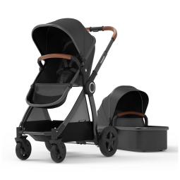 Carrinho de Bebê com Berço Portátil Removível e Assento Reversível, Mompush, Cinza Escuro