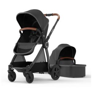 Carrinho de Bebê com Berço Portátil Removível e Assento Reversível, Mompush, Cinza Escuro