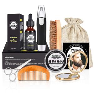 Kit para Barba Profissional Portátil com Cera e Pente, 8 Itens, MADOWL, Preto