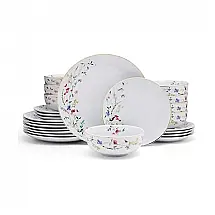 Aparelho de Jantar Mikasa Kalina 24 Peças Porcelana Branca Friso Dourado Serviço para 8 Padrão Floral